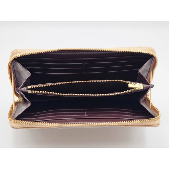 Coach Women's Tan Leather Accordion Zip Wallet Studded Diamond Quilting 354 - Picture 5 of 14